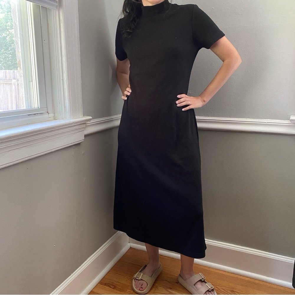 Vintage Halmode Petites mock neck short sleeve sweater midi dress black P-S S